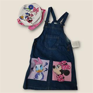Kız Çocuk Kot Salopet Mickey ve Donald Figürlü Çantalı-Kız Çocuk Elbise-Bebegimindolabinda.com