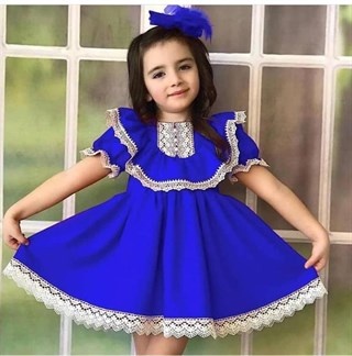 Kız Çocuk Mavi Güpürlü Elbise-Kız Çocuk Elbise-Bebegimindolabinda.com