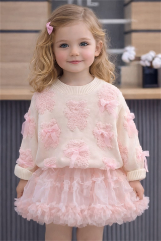 Kız Çocuk Triko ve Tütü Etek Bluz Takım Pembe-Kız Çocuk Etekli Takımlar-Bebegimindolabinda.com