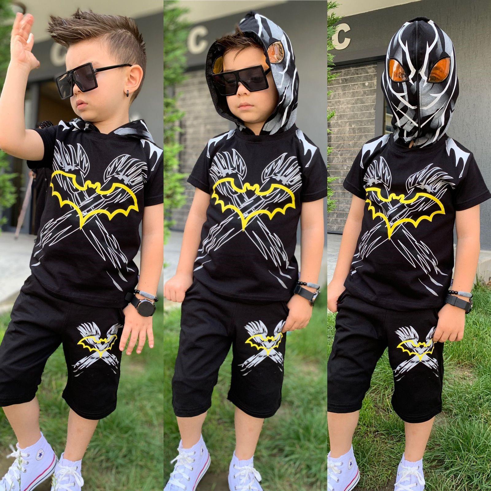 Erkek Çocuk Batman Şortlu Takım-Erkek Çocuk Alt Üst Takım-Bebegimindolabinda.com