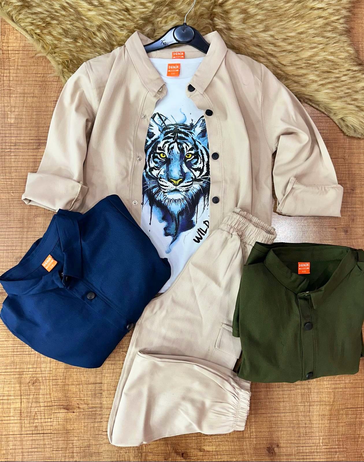 Erkek Çocuk Gabardin 3 lü Takım Krem-Erkek Çocuk Alt Üst Takım-Bebegimindolabinda.com