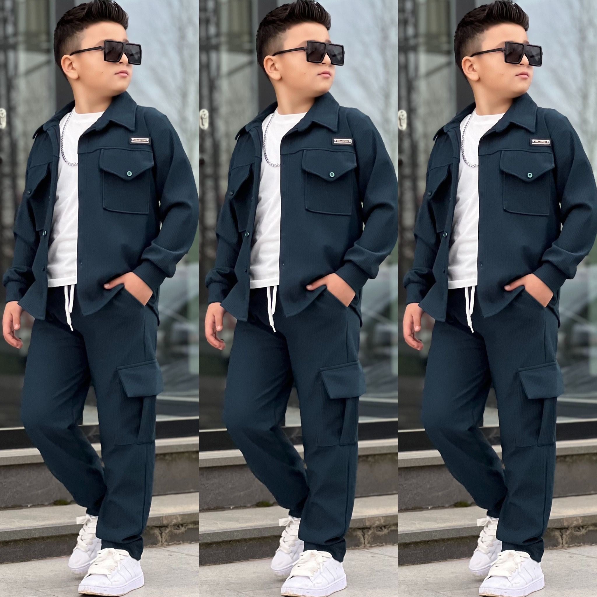 Erkek Çocuk Spor 3'lü Takım Lacivert-Erkek Çocuk Alt Üst Takım-Bebegimindolabinda.com