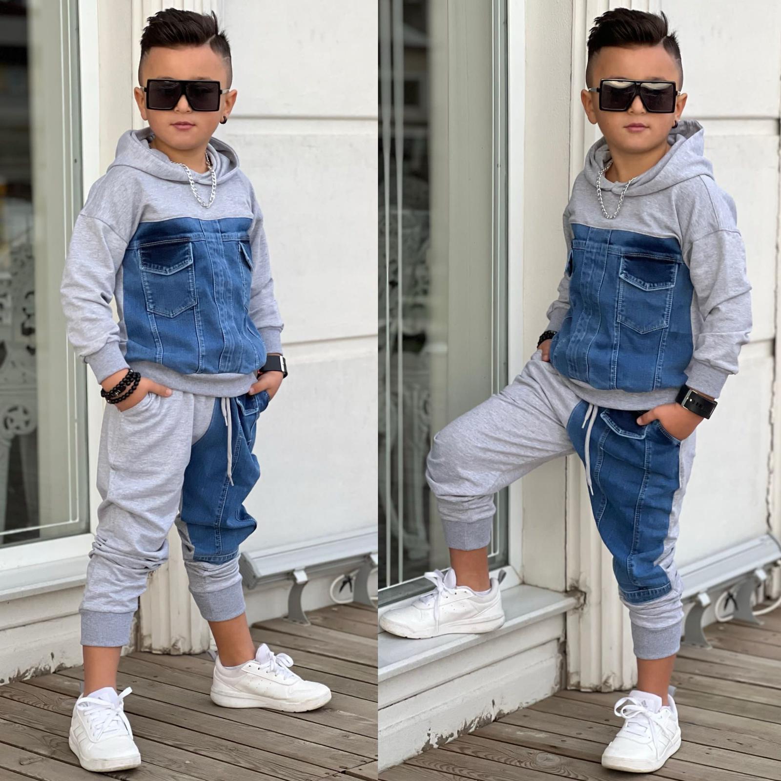 Erkek Kot Pantalonlu Mavi Gri Takım-Erkek Çocuk Alt Üst Takım-Bebegimindolabinda.com
