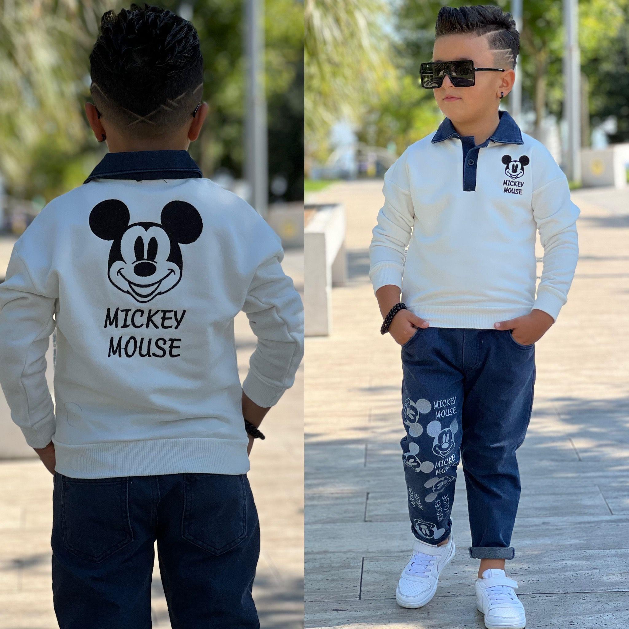 Erkek Kot Pantolonlu Mickey Takım-Erkek Çocuk Alt Üst Takım-Bebegimindolabinda.com