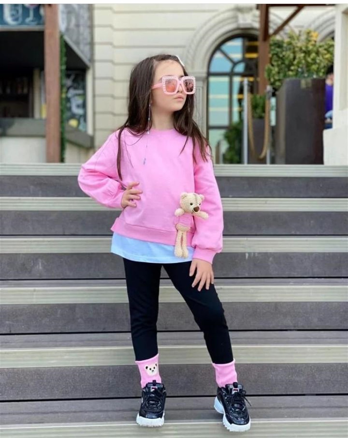 Kız Çocuk Ayıcıklı Pembe Eşofman Takımı-Kız Çocuk Alt Üst Takım-Bebegimindolabinda.com