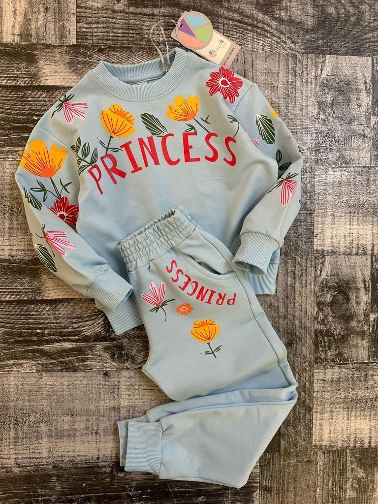 Kız Çocuk Eşofman Takımı Mavi  Princess Eşofman Takımı-Kız Çocuk Alt Üst Takım-Bebegimindolabinda.com