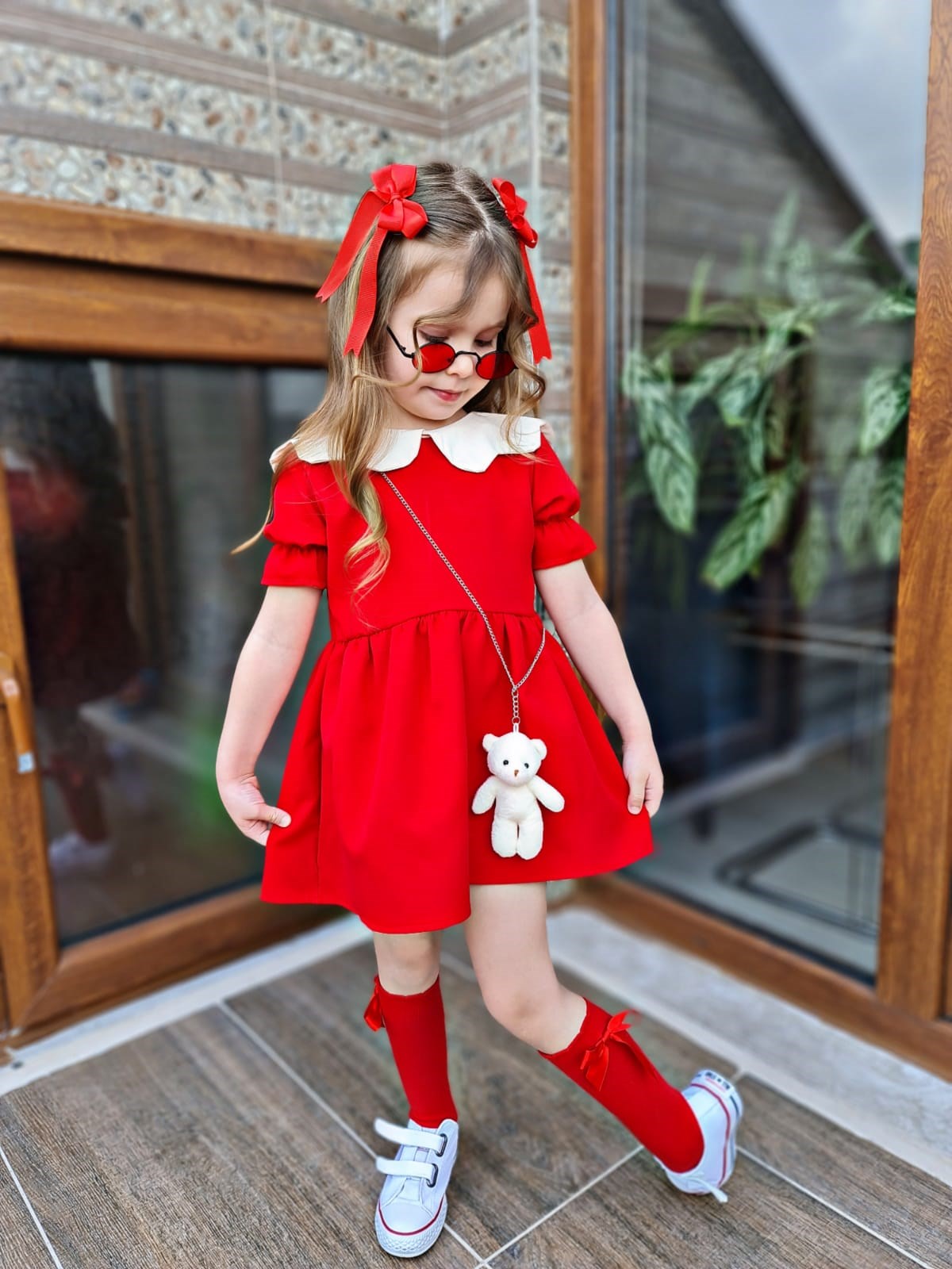 Kız Çocuk Kırmızı Ayıcıklı Elbise - BebegiminDolabinda.com