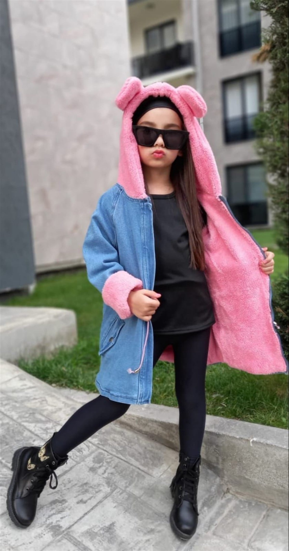 Kız Çocuk Kot Mont Pembe Welsoftlu-Kız Çocuk Tek Alt & Üst-Bebegimindolabinda.com