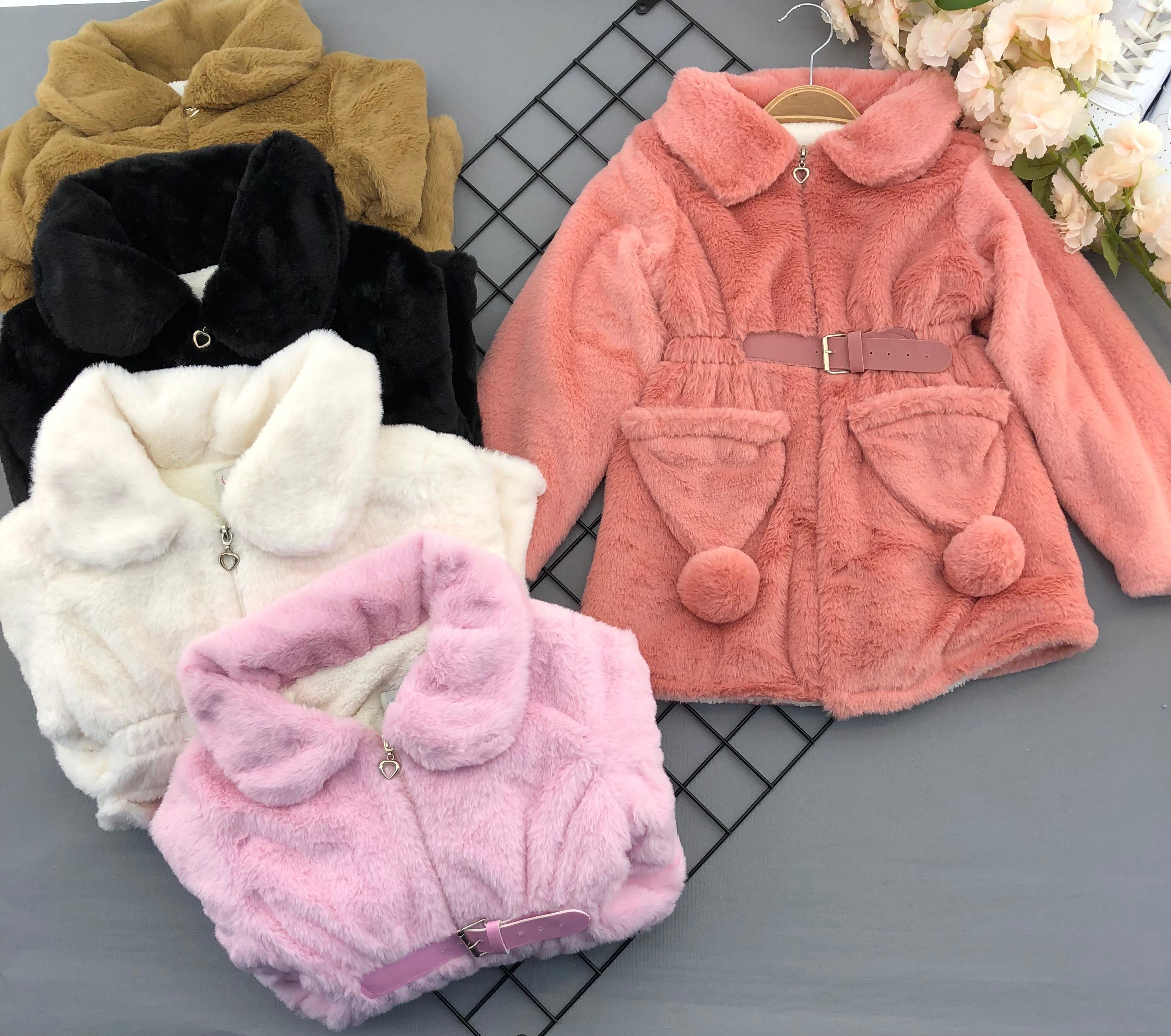 Kız Çocuk Pembe Tavşan Kürklü Mont-Kız Çocuk Mont-Bebegimindolabinda.com