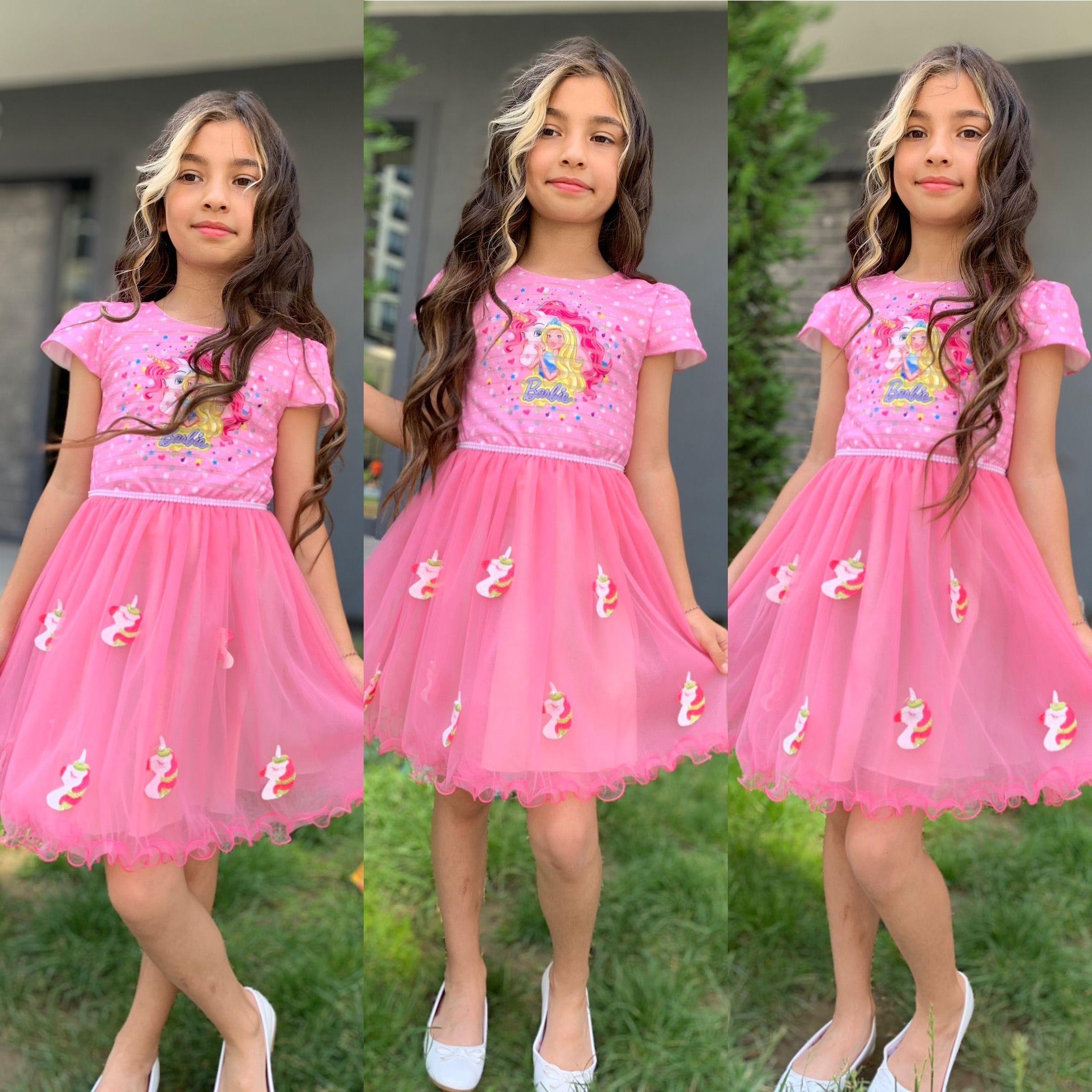 Kız Çocuk Tüllü Unicorn Elbise Pembe-Kız Çocuk Elbise-Bebegimindolabinda.com