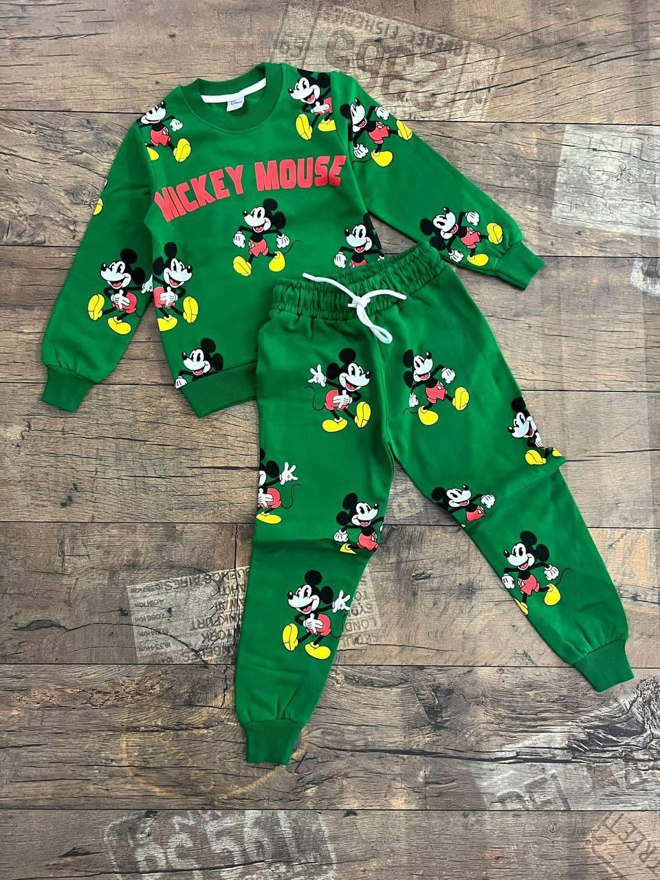Unisex Çocuk Eşofman Takımı Yeşil Mickey-Erkek Çocuk Alt Üst Takım-Bebegimindolabinda.com