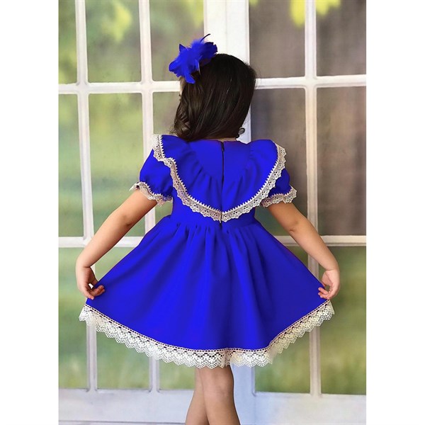 Kız Çocuk Mavi Güpürlü Elbise-Kız Çocuk Elbise-Bebegimindolabinda.com