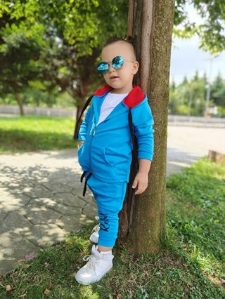 Erkek Çocuk Mavi Kapşonlu Hırkalı Takım-Erkek Çocuk Alt Üst Takım-Bebegimindolabinda.com