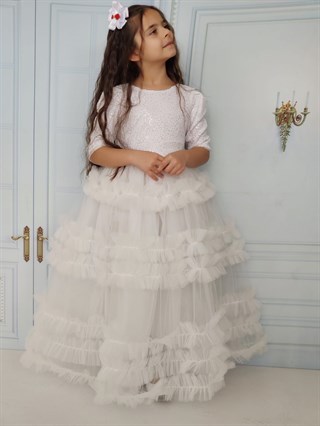 Kız Çocuk Abiye Beyaz Gelinlik-Kız Çocuk Elbise-Bebegimindolabinda.com