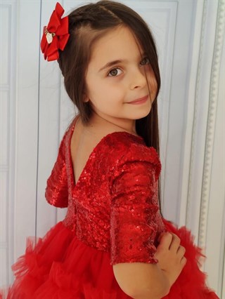 Kız Çocuk Abiye Kırmızı Gelinlik-Kız Çocuk Elbise-Bebegimindolabinda.com