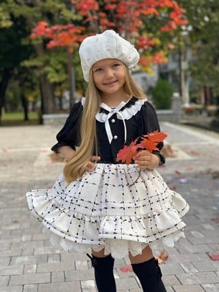 Kız Çocuk Lacivert Beyaz Elbise-Kız Çocuk Elbise-Bebegimindolabinda.com