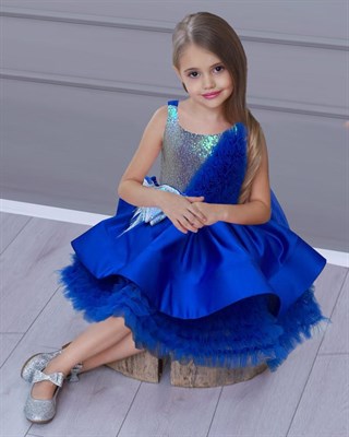 Kız Çocuk Saks Renkli Abiye Elbise-Kız Çocuk Elbise-Bebegimindolabinda.com