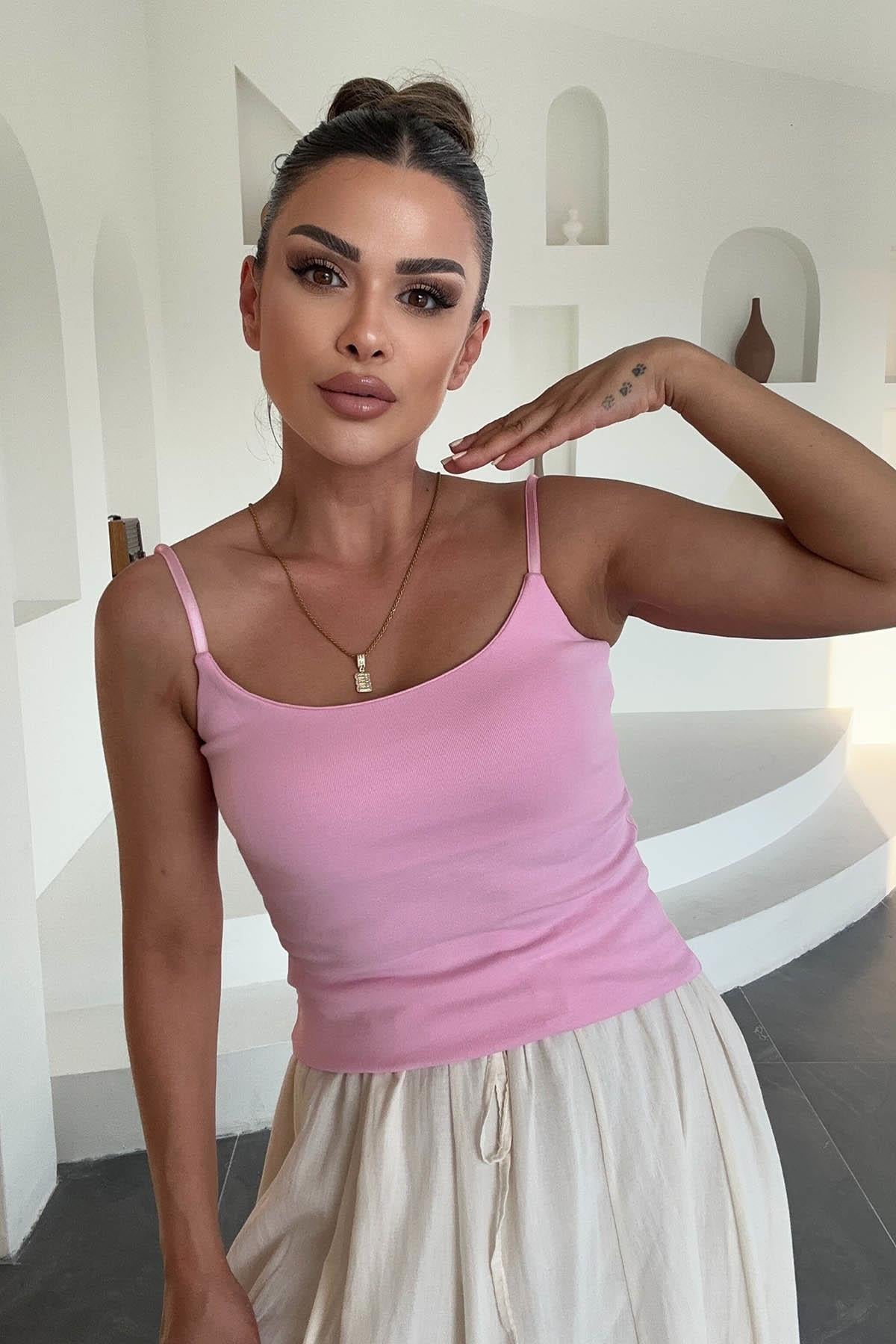 Eswomes Ayarlanabilir Askılı Atlet Pembe