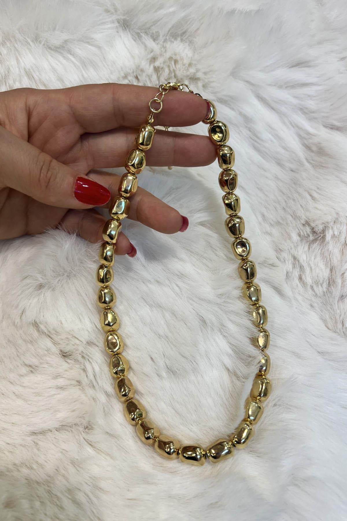 Eswomes Asimetrik Oval Top Kolye Gold