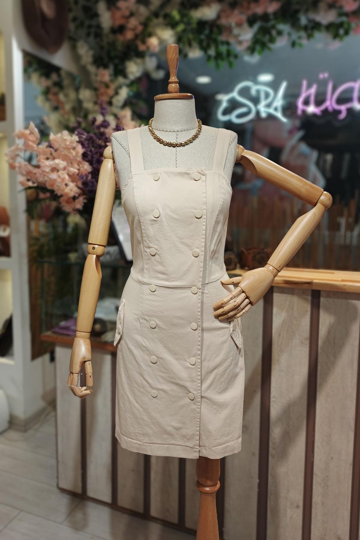 Eswomes Askılı Slopet Elbise Bej