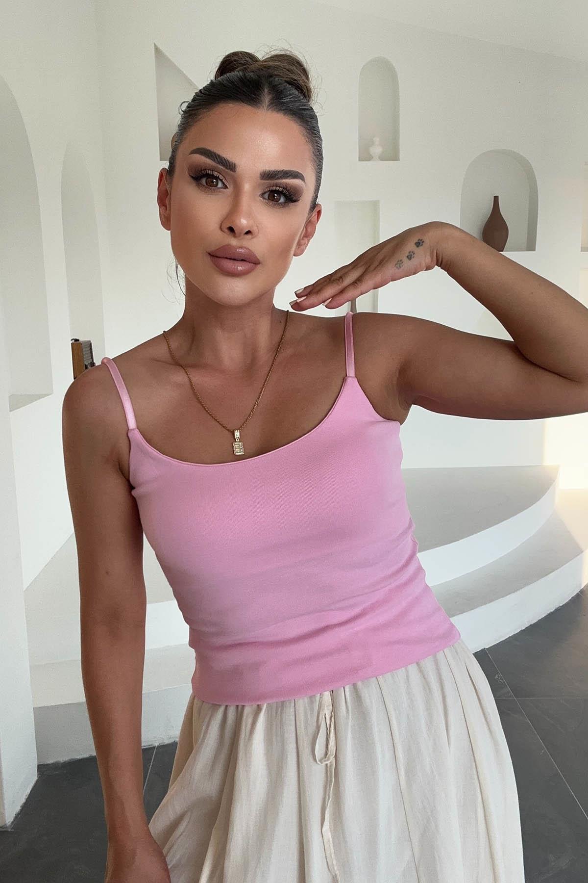 Eswomes Ayarlanabilir Askılı Atlet Pembe