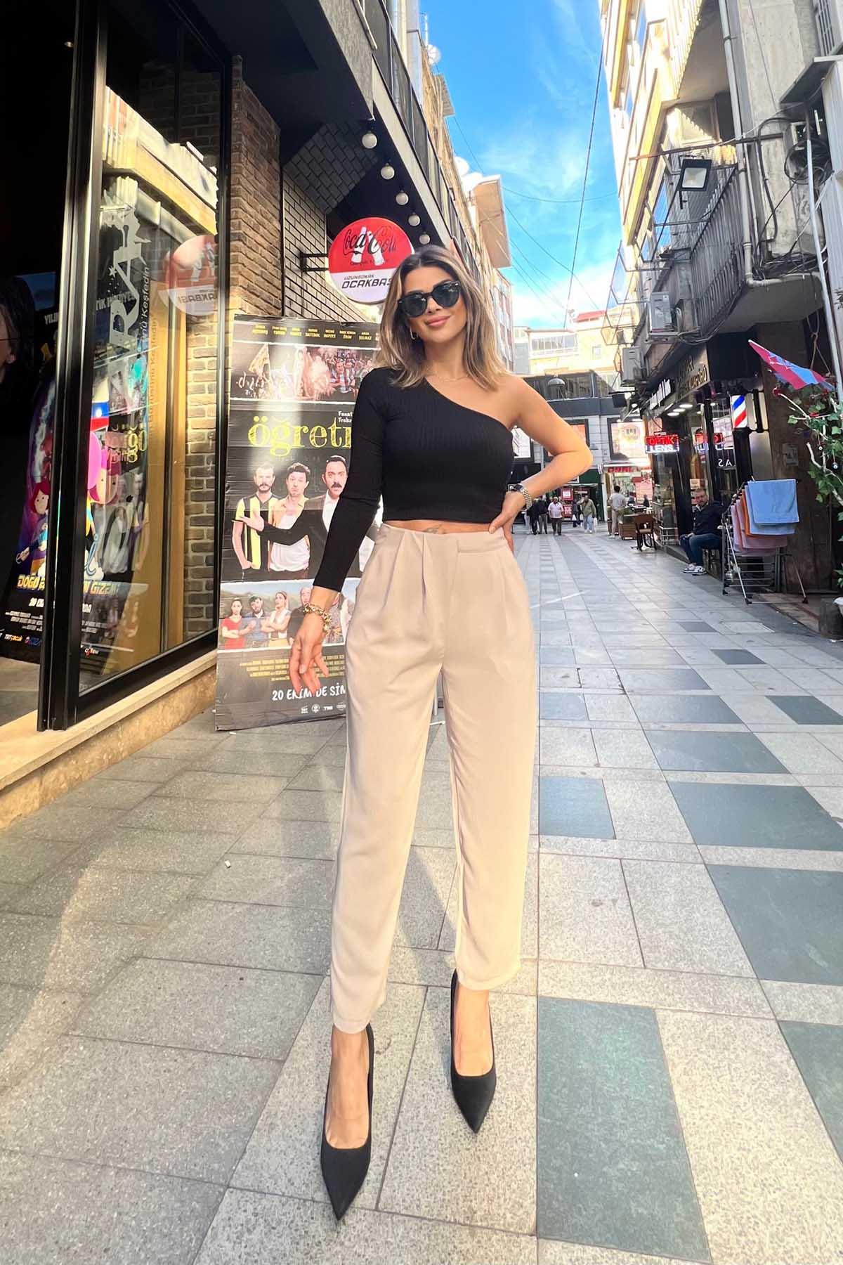 Eswomes Bel Yan Havuç Pantolon TAŞ