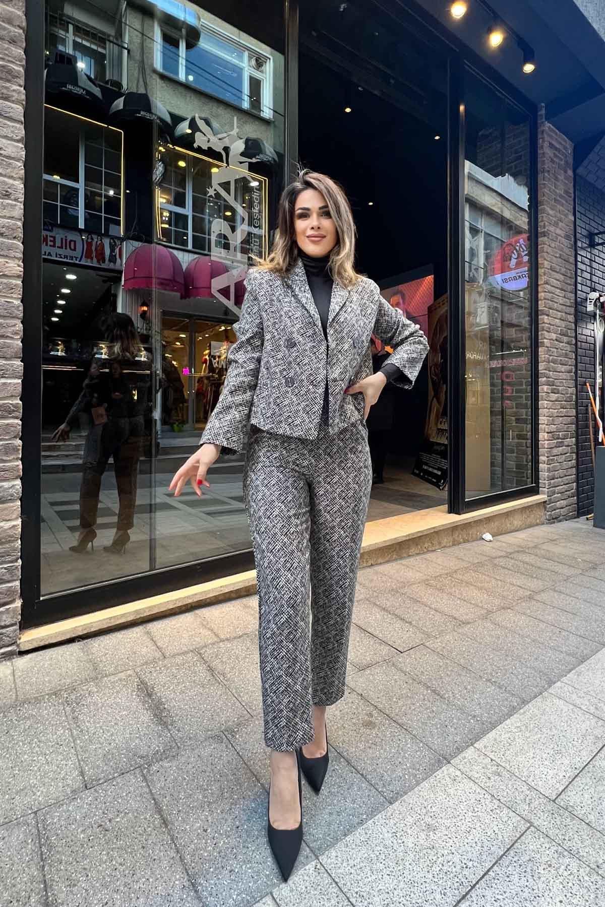 Eswomes Boru Paça Pantolon Ceket Takım Vizon