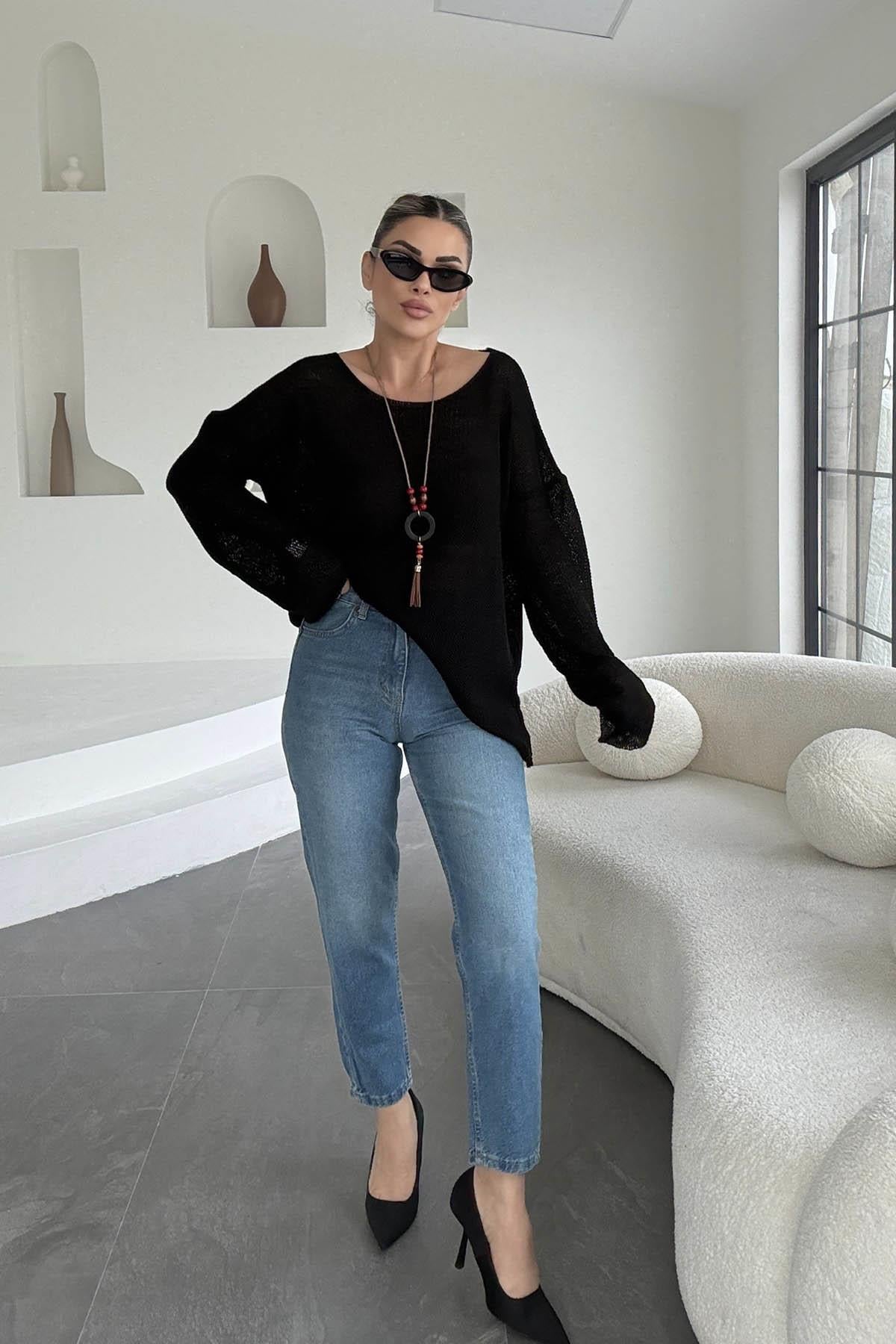 Eswomes Fit Kalıp Mom Jean Mavi