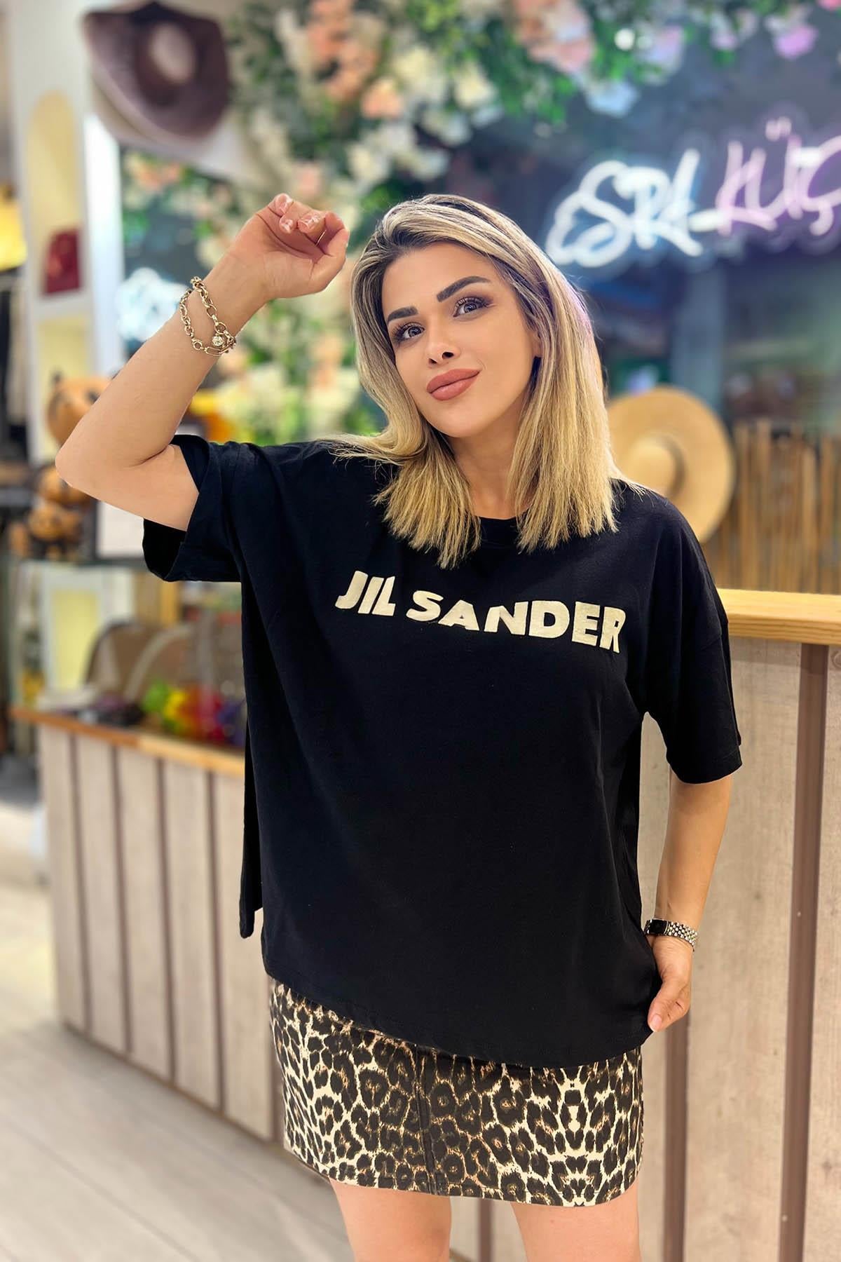 Eswomes Jıl Sander Yazılı Tişört Siyah