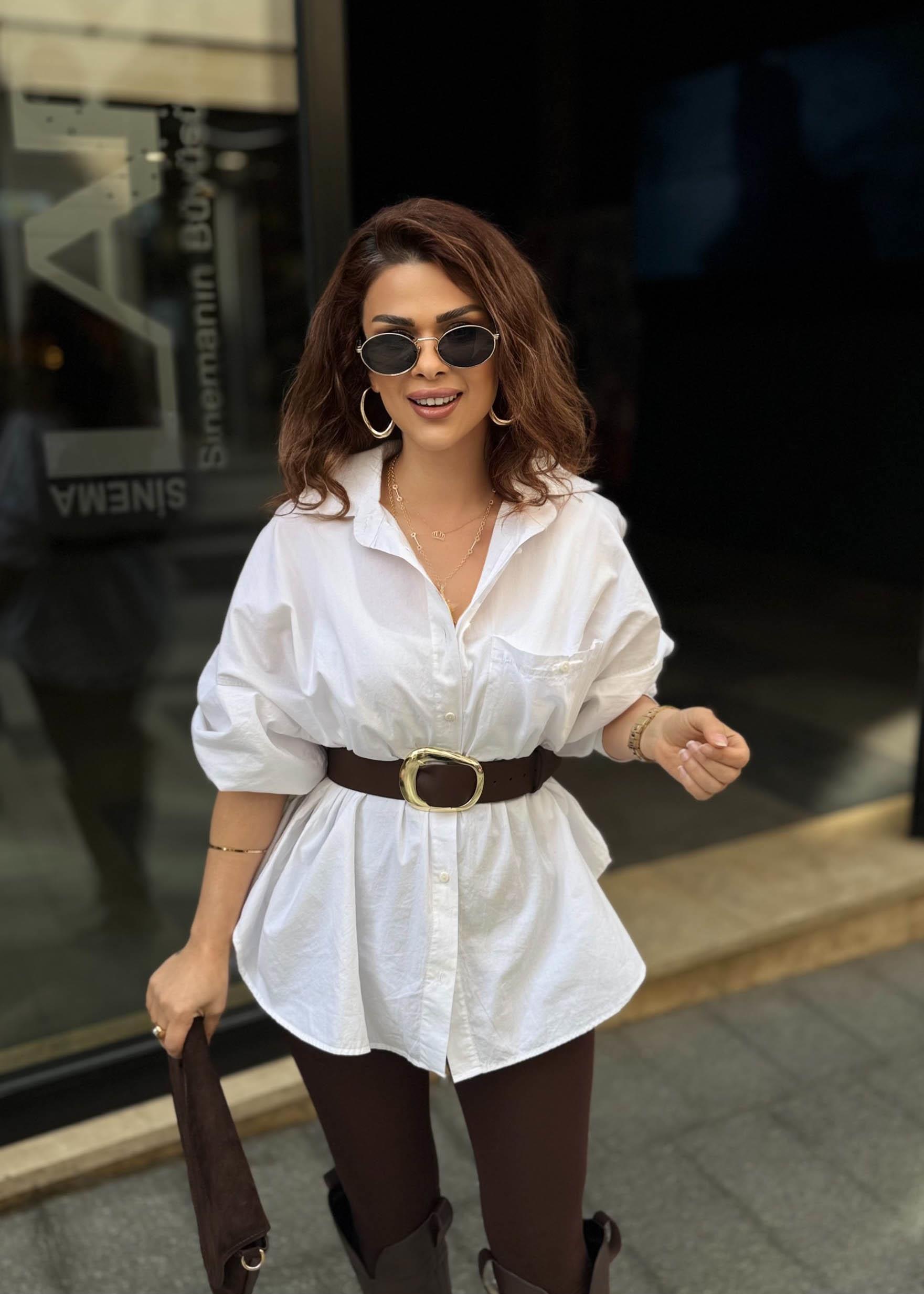 Eswomes Oval Kesim Poplin Gömlek Beyaz
