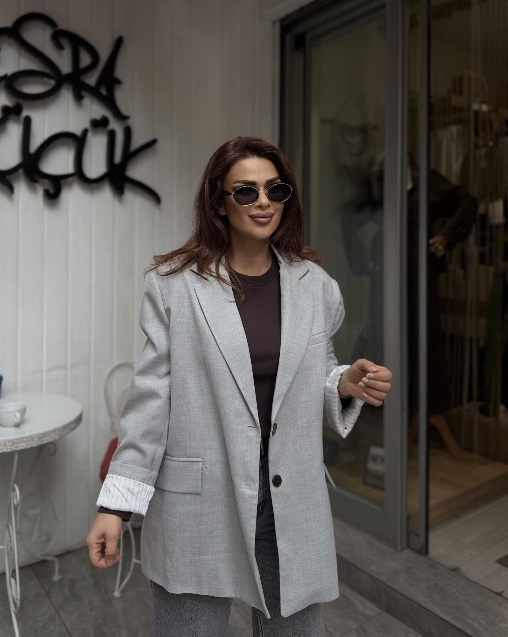 Eswomes Oversize Astarı Renkli Blazer Ceket Gri