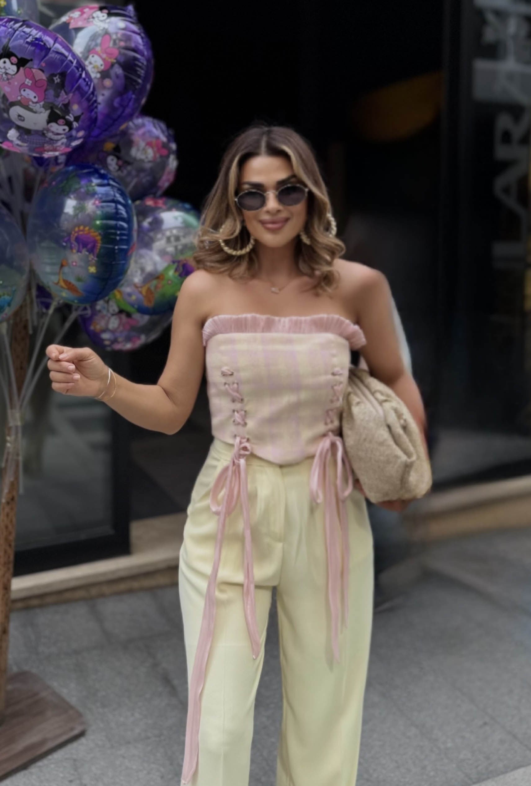 Eswomes Straplez Ön Bağcıklı Korseli Büstiyer Pembe