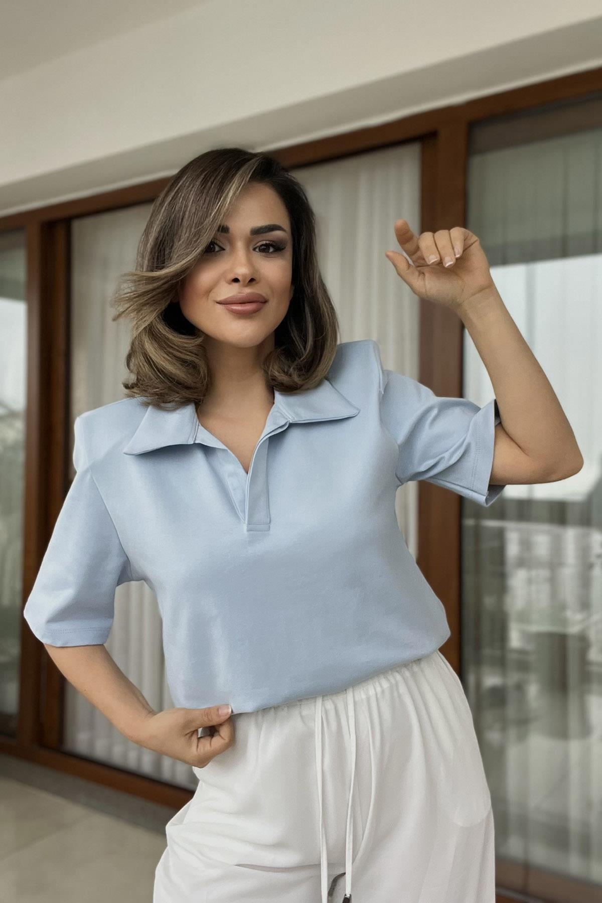 Eswomes Vatkalı Polo Yaka Tişört Bebe Mavisi