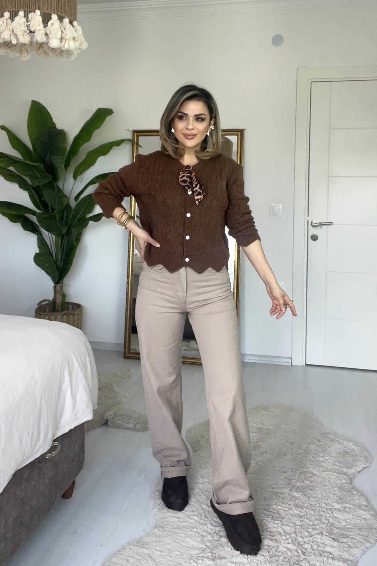 Eswomes Yüksek Bel Straight Jean Vizon