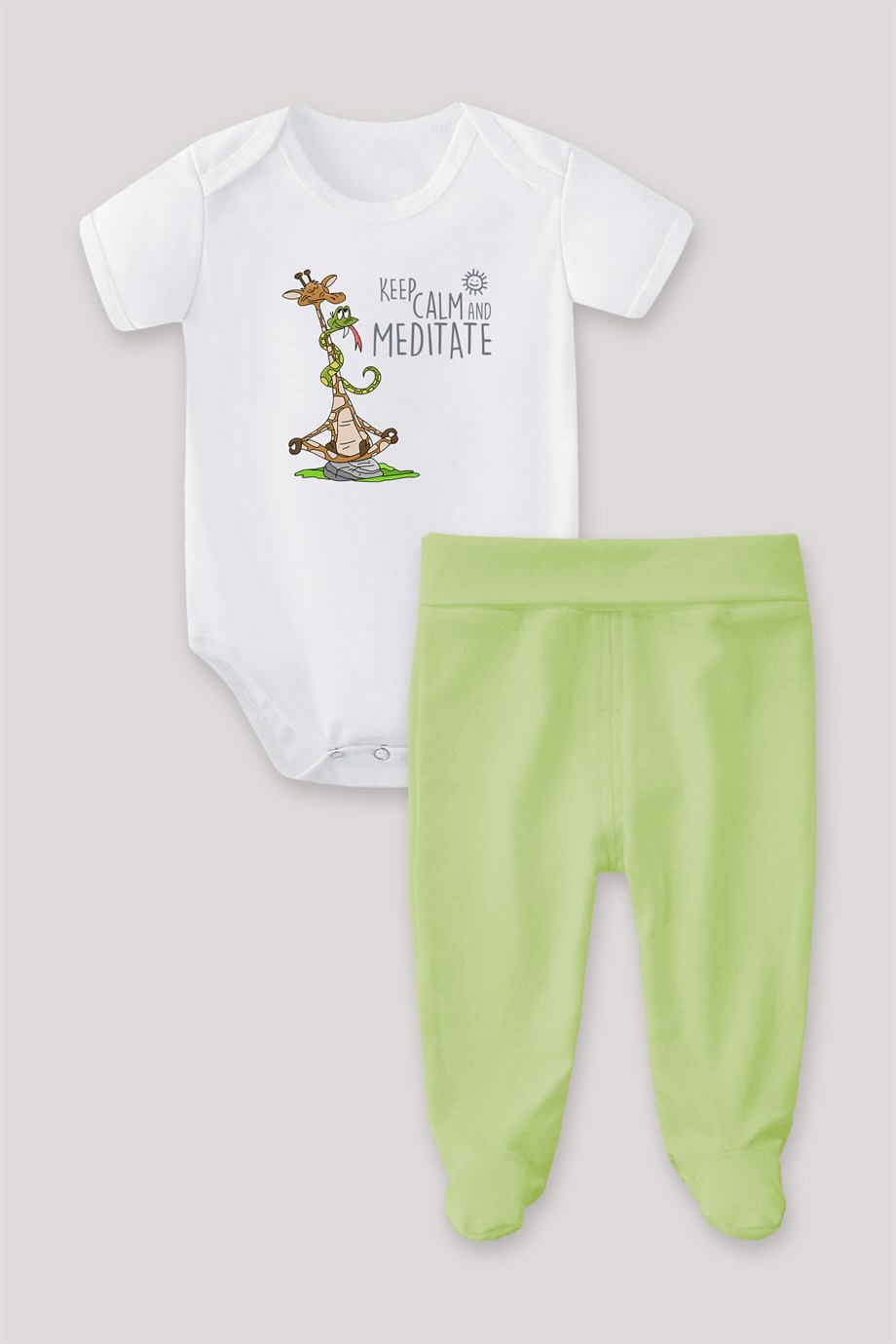 Keep Calm and Meditate Bebek Body Patikli Alt Üst Takım