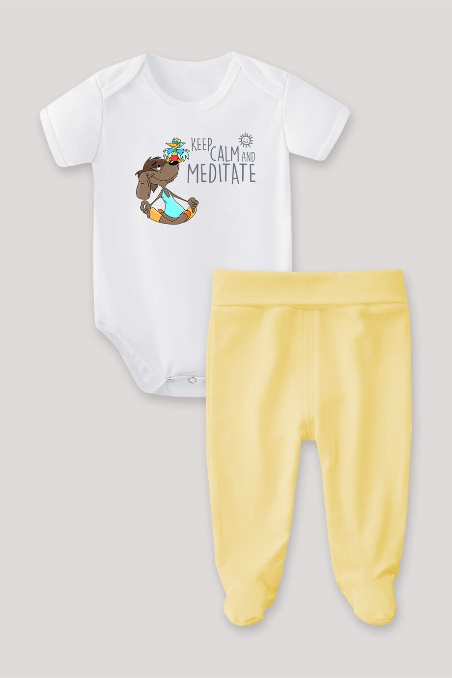 Keep Calm and Meditate Bebek Body Patikli Alt Üst Takım