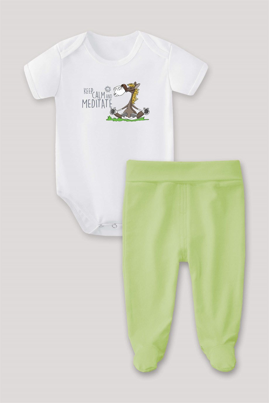 Keep Calm and Meditate Bebek Body Patikli Alt Üst Takım