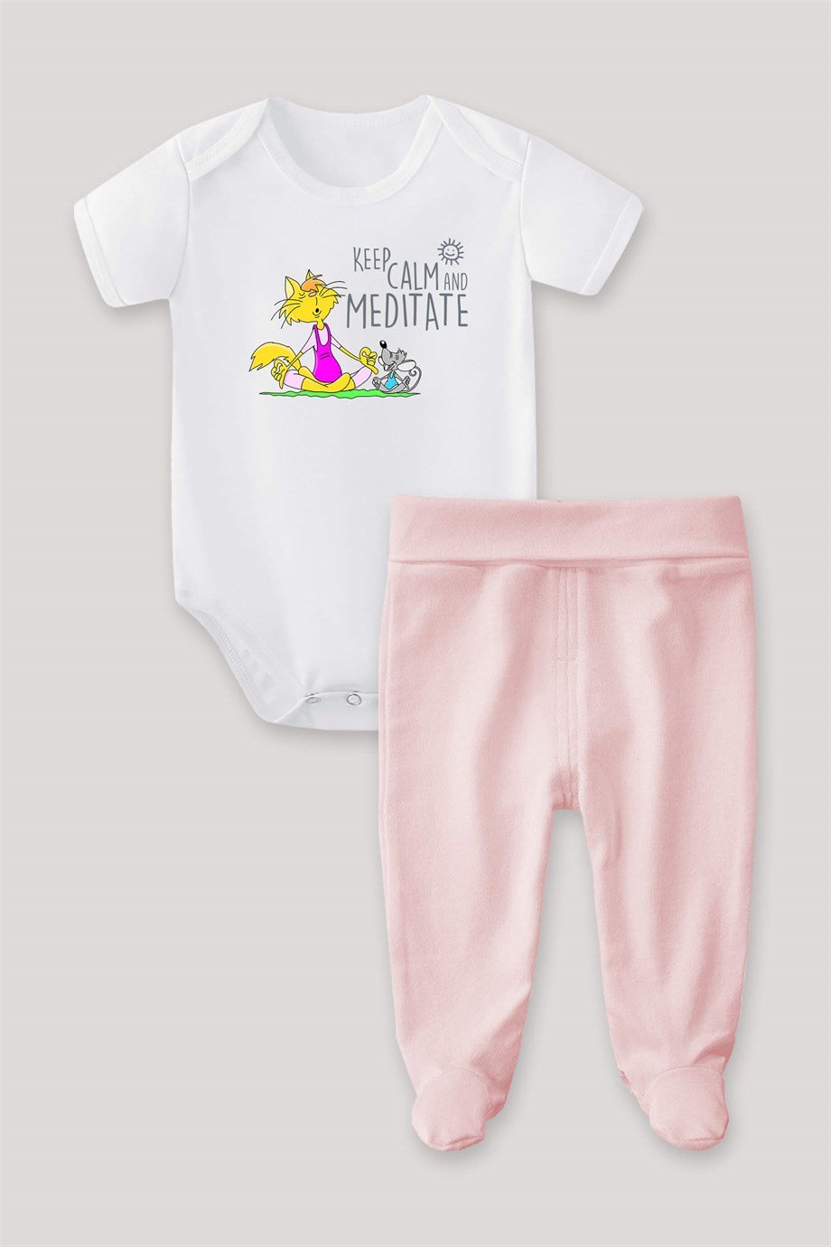 Keep Calm and Meditate Bebek Body Patikli Alt Üst Takım