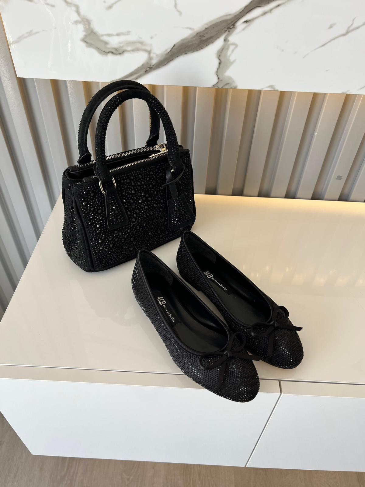 CARİO SİYAH  SATEN TAŞ DETAY KOMBİN KADIN BABET ÇANTA
