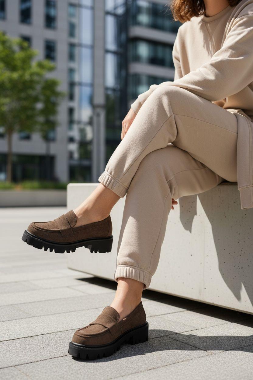 Kahve   Renk cm taban yüksekliğine sahip, rahat ve şık süet loafer model. Günlük kullanım için idealdir