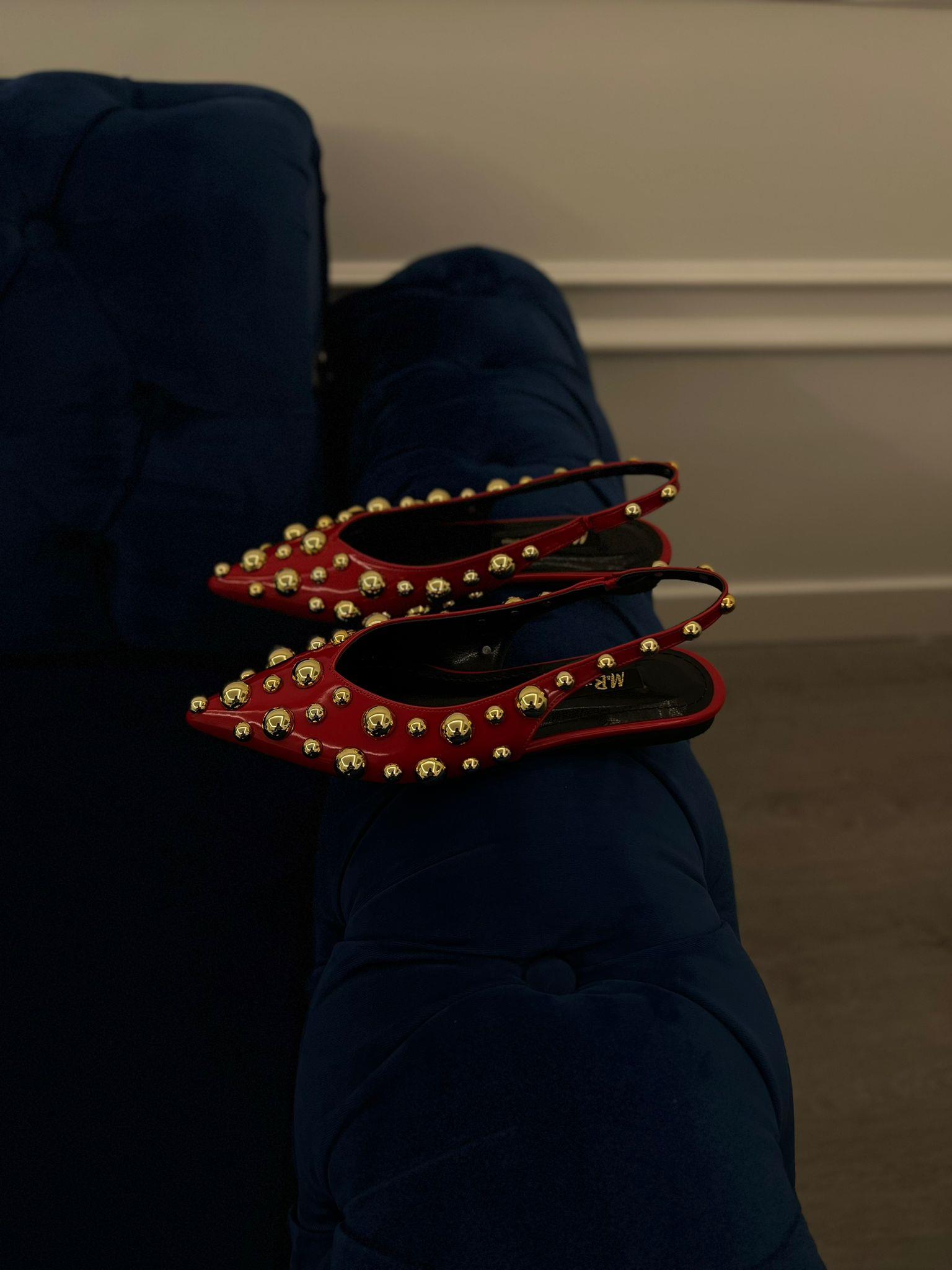 LORİNDA KIRMIZI  RUGAN TROK DETAY  KADIN BABET