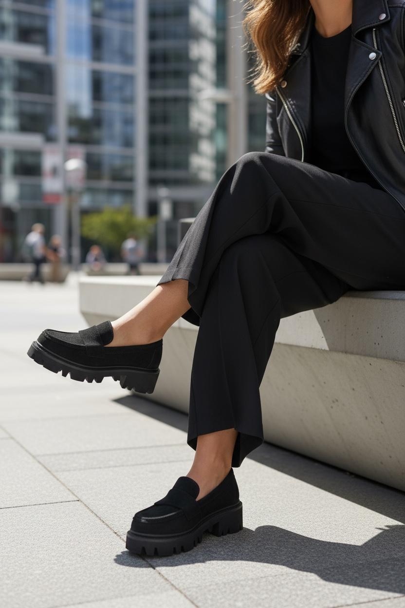 Siyah Renk cm taban yüksekliğine sahip, rahat ve şık süet loafer model. Günlük kullanım için idealdir