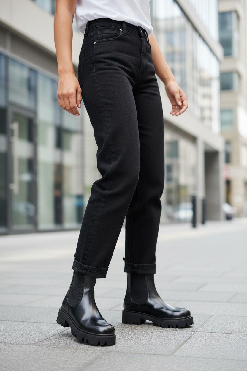 Siyah Rugan Renk 4 cm tabanlı süet Chelsea bot; yan lastikli, rahat ve şık