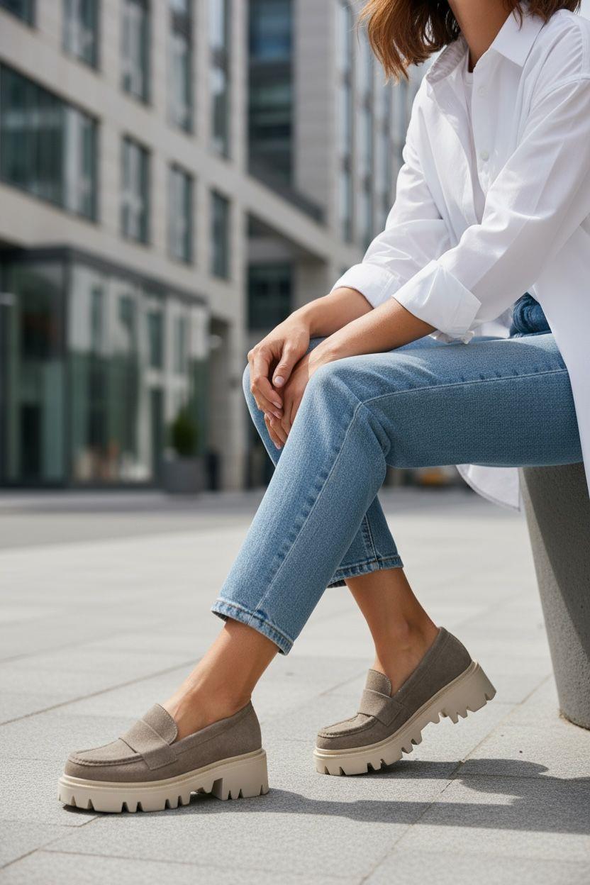 Vizon Renk cm taban yüksekliğine sahip, rahat ve şık süet loafer model. Günlük kullanım için idealdir