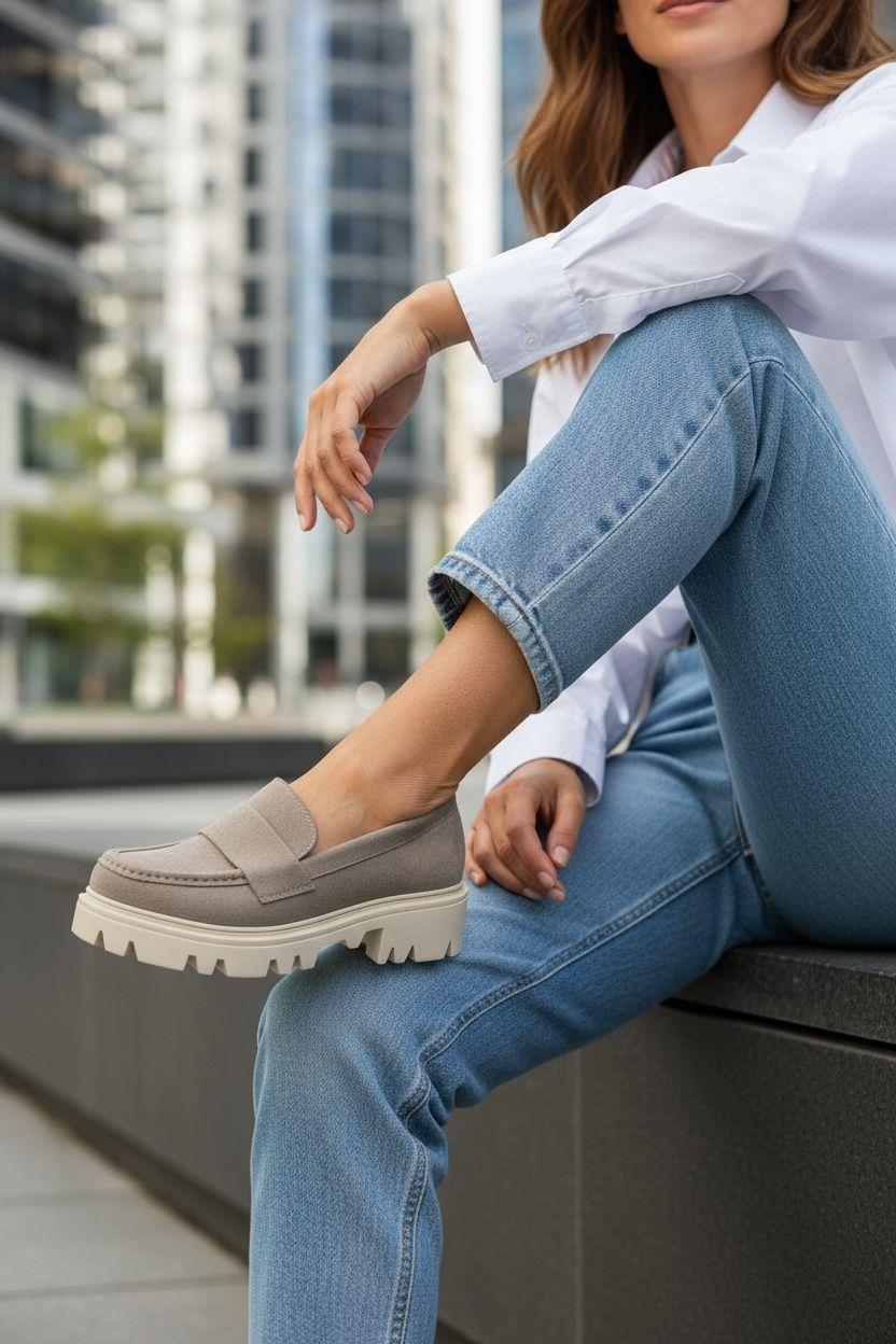 Vizon Renk cm taban yüksekliğine sahip, rahat ve şık süet loafer model. Günlük kullanım için idealdir