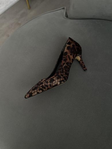  MENNA LEOPAR TAŞ DETAYLI KADIN TOPUKLU AYAKKABI ÇANTA