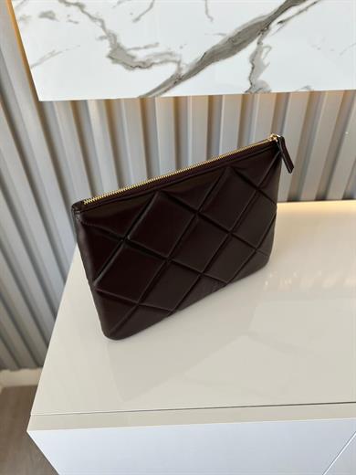 Acı kahve Kapitone Şık Clutch  Zarif ve Minimal Tasarım
