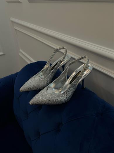 ADELA GÜMÜŞ SATEN TAŞ DETAY KADIN TOPUKLU