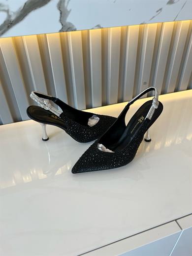 ADELA SİYAH SATEN TAŞ DETAY KADIN TOPUKLU