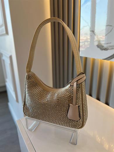 AMARA  BEJ SATEN TAŞ KADIN ÇANTA 